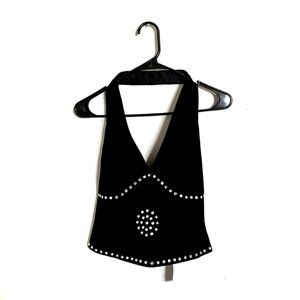 Cache NWT Designer Black Suede Halter Crop Top